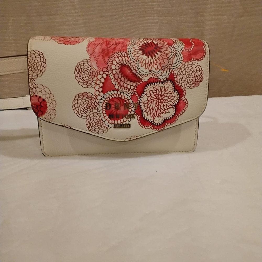 DKNY White and Red Floral Clutch